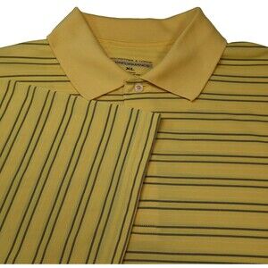 Roundtree & Yorke Men XL Golf Polo Performance Shirt Yellow Striped Short Sleeve
